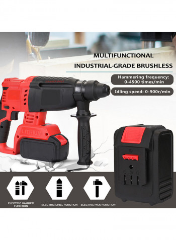 Multifunctional Industrial-Grade Brushless Rechargeable Electric Hammer Red/Black