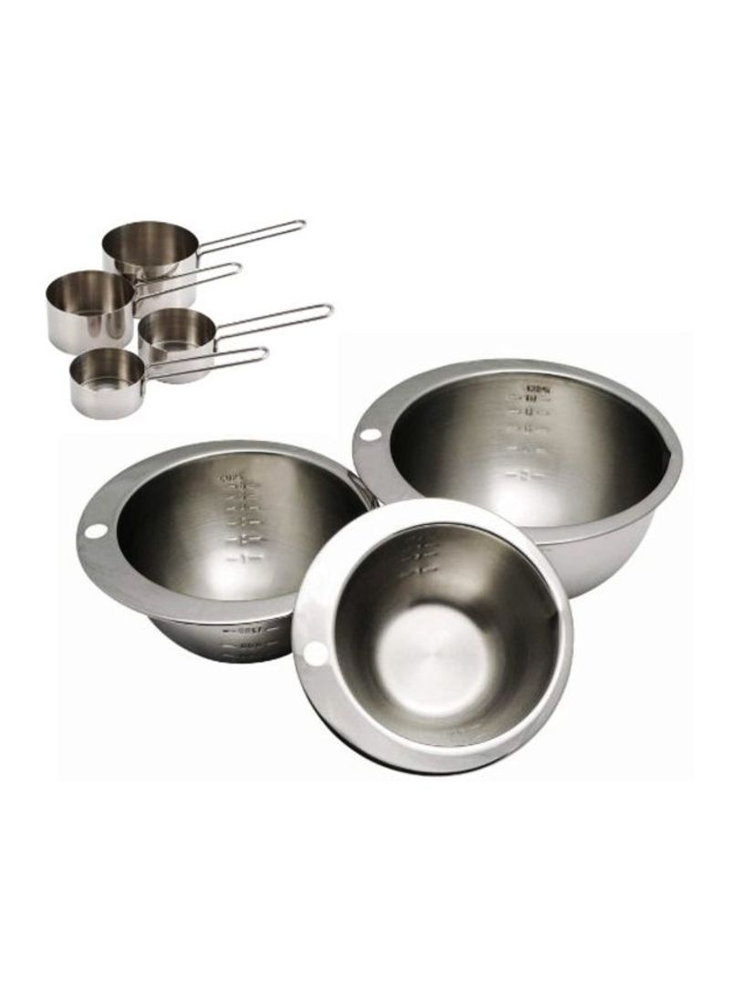 7-Piece Stainless Steel Measuring Bowl With Cup Set Silver