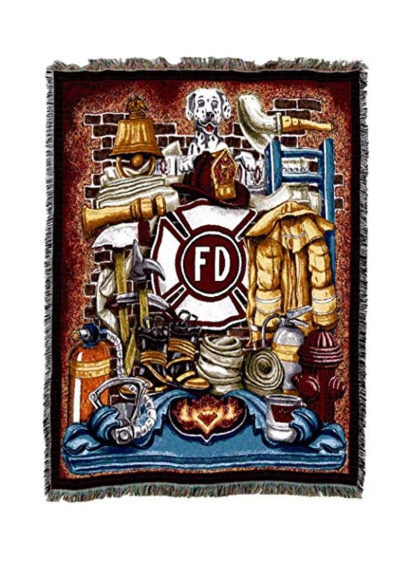 Weavers Firefighter Fireman Pride Printed Throw Brown/White/Red 72x54inch