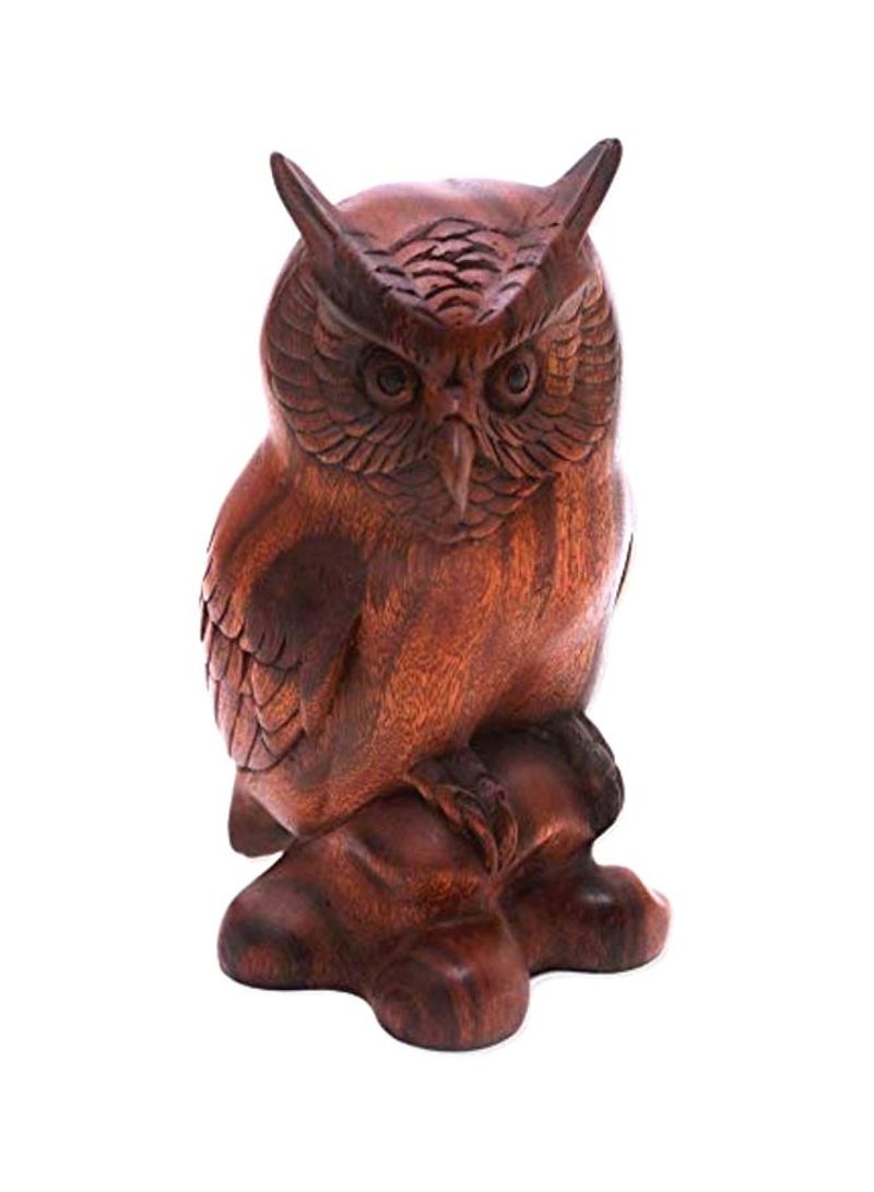 Crested Owl Designed Wooden Statue Brown 7.75x4.1x4.3inch