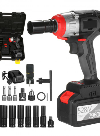 17-Piece Cordless Impact Wrench With Carrying Box Black 40 x 10 x 31cm