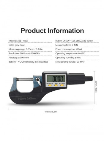Digital Thickness Caliper Gauge Black/Blue/Silver 60x160millimeter
