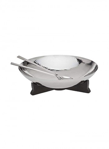 Hammered Salad Bowl Set Silver