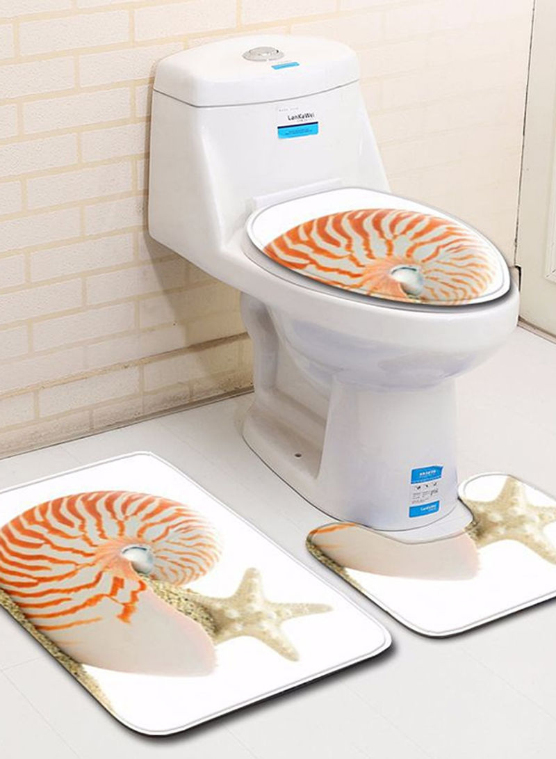 3-Piece Mediterranean Style Sea Conch Starfish Pattern Bathroom Mat Set Multicolour