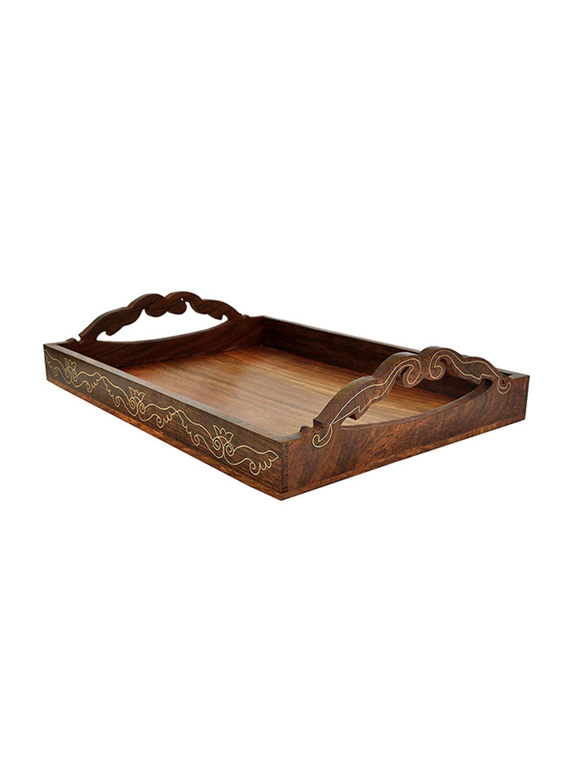 Large Serving Tray With Handmade Decorative Design Brown
