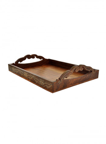 Large Serving Tray With Handmade Decorative Design Brown