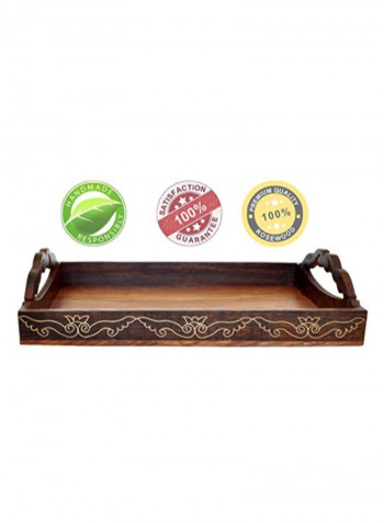 Large Serving Tray With Handmade Decorative Design Brown