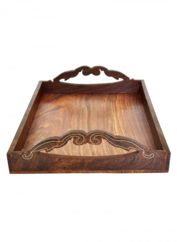 Large Serving Tray With Handmade Decorative Design Brown