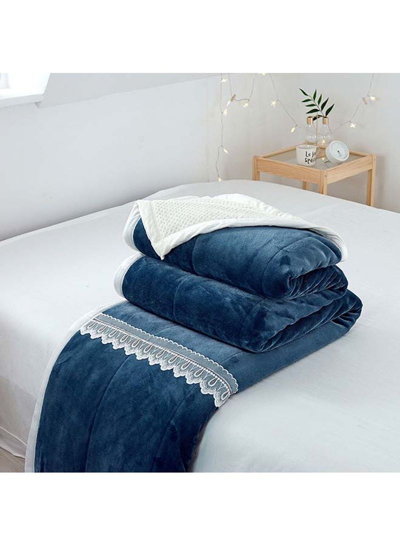 Lace Design Cozy Warm Blanket Cotton Blue 200x230centimeter