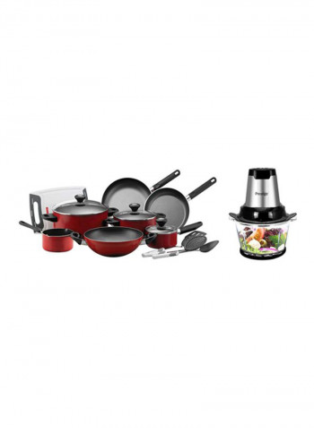 15-Piece Classique Cookware Set With Food Chopper Red/Black/White 260g