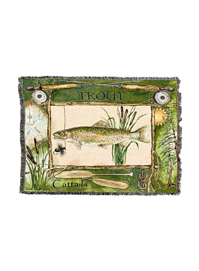 Fishing Pattern Woven Throw Blanket Green/Beige/Black 72x54inch