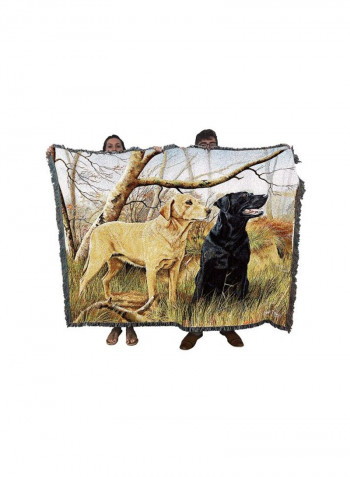 Labrador Retrievers Woven Tapestry Throw Blanket Black/Beige/Green