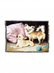 Woven Tapestry Throw Blanket With Fringe Cotton Beige/Pink/Black