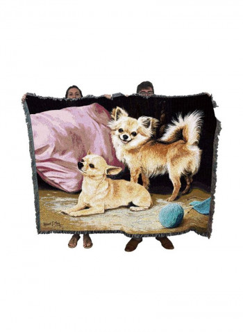 Woven Tapestry Throw Blanket With Fringe Cotton Beige/Pink/Black