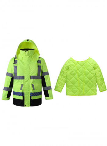 Waterproof Reflective Safety Rain Jacket With Detachable Down Hood Fluorescent yellow 2XL