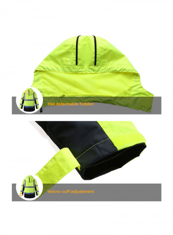 Waterproof Reflective Safety Rain Jacket With Detachable Down Hood Fluorescent yellow 2XL