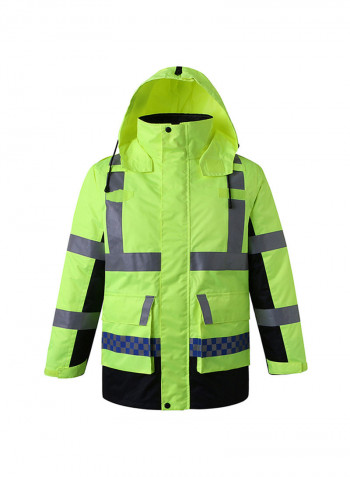 Waterproof Reflective Safety Rain Jacket With Detachable Down Hood Fluorescent yellow L
