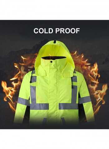 Waterproof Reflective Safety Rain Jacket With Detachable Down Hood Fluorescent yellow L