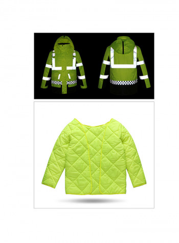 Waterproof Reflective Safety Rain Jacket With Detachable Down Hood Fluorescent yellow L