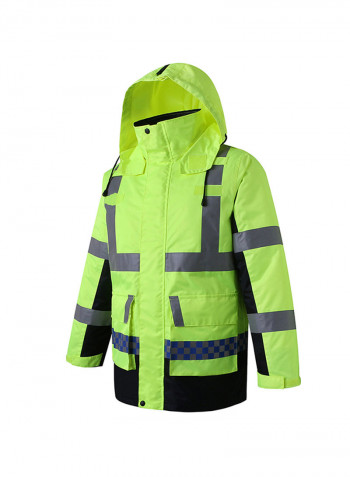 Waterproof Reflective Safety Rain Jacket With Detachable Down Hood Fluorescent yellow M