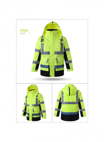 Waterproof Reflective Safety Rain Jacket With Detachable Down Hood Fluorescent yellow XL