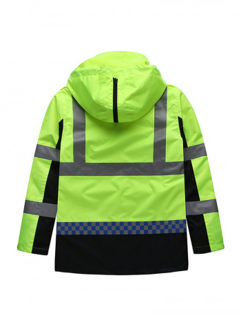 Waterproof Reflective Safety Rain Jacket With Detachable Down Hood Fluorescent yellow XL