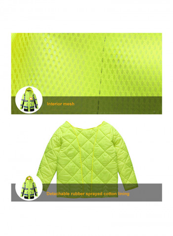 Waterproof Reflective Safety Rain Jacket With Detachable Down Hood Fluorescent yellow XL