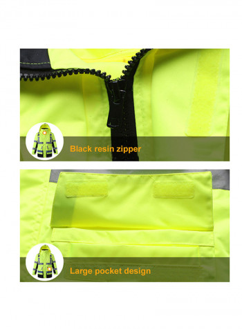 Waterproof Reflective Safety Rain Jacket With Detachable Down Hood Fluorescent yellow XL