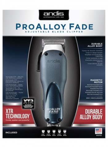 Pro Alloy Fade Blade Clipper With Blades Blue/White/Silver 10 x 8inch