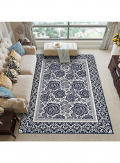 Floral Pattern Floor Rug Grey/Blue/White 140x200cm