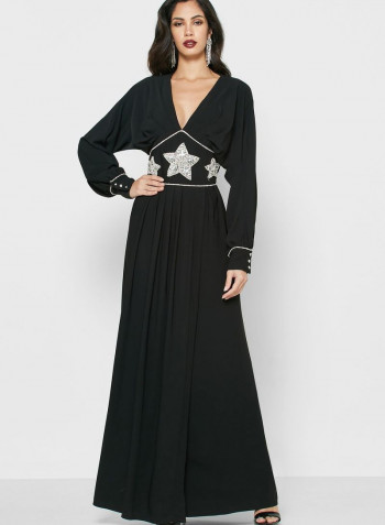 Embellished Detail Maxi Dress Black/White