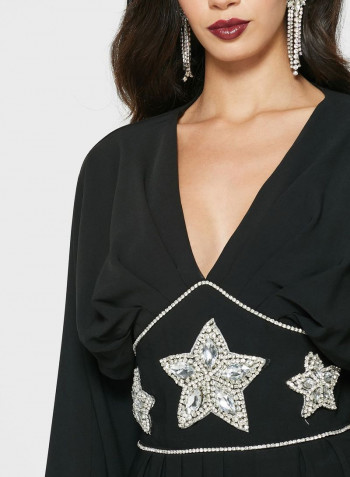 Embellished Detail Maxi Dress Black/White