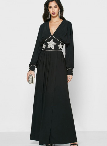 Embellished Detail Maxi Dress Black/White
