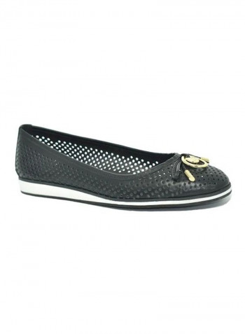 Bow Detail Cutwork Slip-On Ballerina Black/White