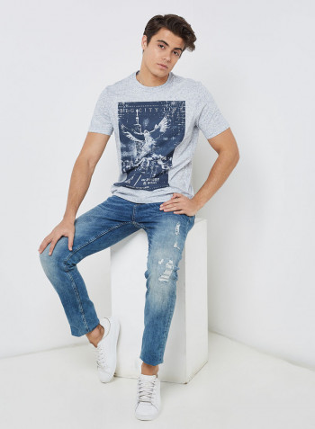 Half Sleeve Casual Printed T-Shirt Grey