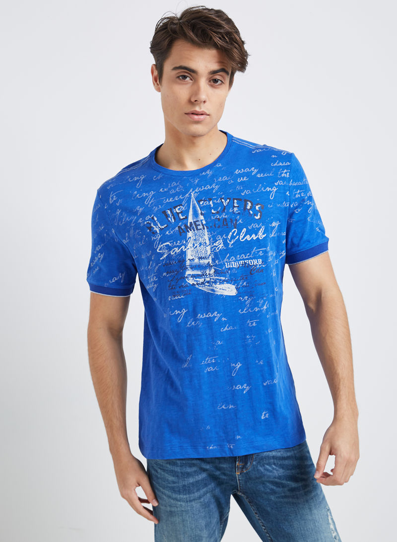 Half Sleeve Casual Printed T-Shirt Blue