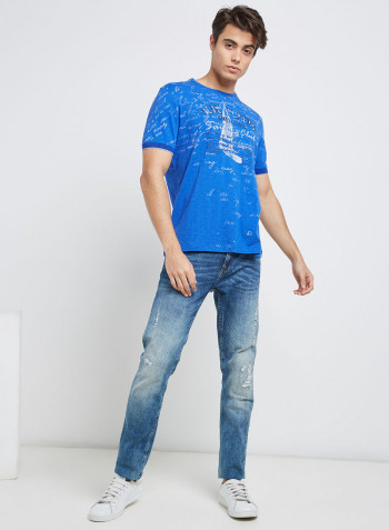 Half Sleeve Casual Printed T-Shirt Blue