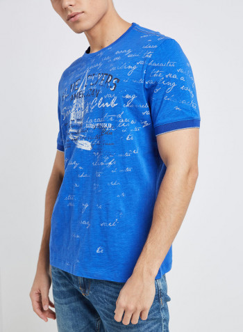 Half Sleeve Casual Printed T-Shirt Blue