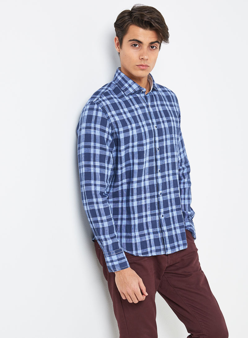 Full Sleeve Linen Semi Formal Shirt Blue Light