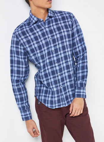 Full Sleeve Linen Semi Formal Shirt Blue Light