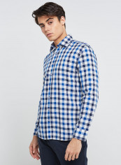 Full Sleeve Linen Blend Semi Formal Shirt Blue Dark