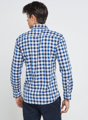 Full Sleeve Linen Blend Semi Formal Shirt Blue Dark