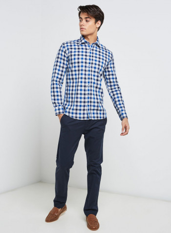 Full Sleeve Linen Blend Semi Formal Shirt Blue Dark