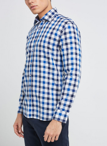 Full Sleeve Linen Blend Semi Formal Shirt Blue Dark
