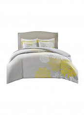 5-Piece Floral Printed Comforter Set Fabric Grey/Yellow/White Queen