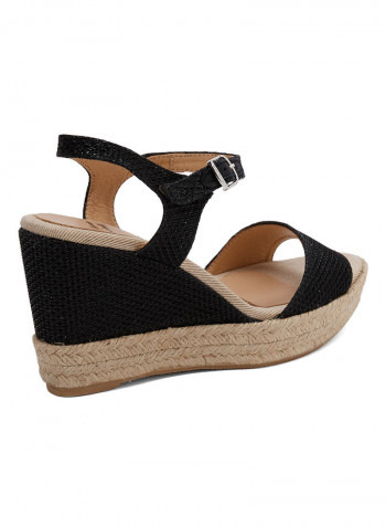 Agnes-S Shimmery Pin Buckle Closure Wedge Espadrille Black (Negre)