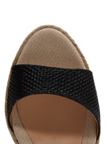 Agnes-S Shimmery Pin Buckle Closure Wedge Espadrille Black (Negre)