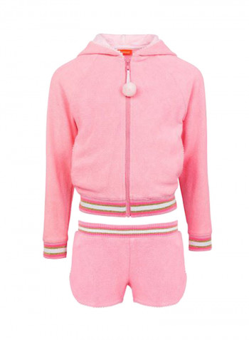 Girls Pom Pom Detail Jacket and Shorts Set وردي
