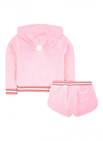 Girls Pom Pom Detail Jacket and Shorts Set وردي