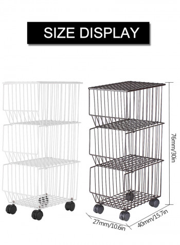 3 Layer Tier Drying Mesh Movable Iron Storage Shelf Basket Metal Rack With Wheels White 42*27.8*30cm